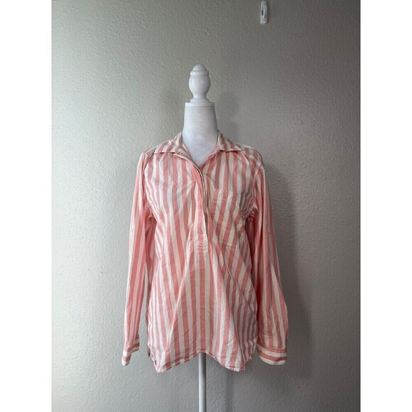Gap Designed Crafted Pink Striped Popover Blouse Small - Picture 2 of 8